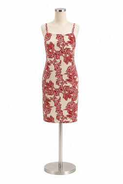 THML Red & White Floral Jacquard Sheath Dress Size Large